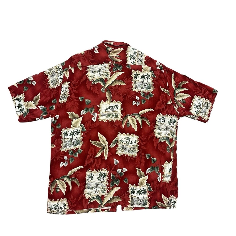 Campia Moda Shirt Mens XXL Burgundy Hawaiian Tropical Palm Tree Print Rayon Camp - Picture 5 of 11
